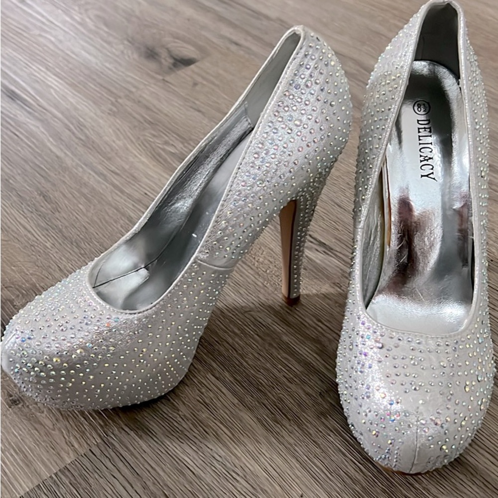 Silver Rhinestone High Heel Pumps